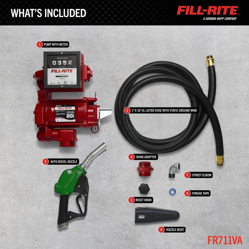 Fill-Rite FR711VA 115V AC 20 GPM Fuel Transfer Pump with Meter & Nozzle image 3