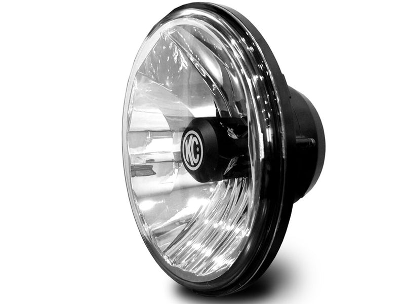 KC HiLiTES 7" Gravity LED DOT Headlight (H4 plug) on a studio background: angled view of a round 7" LED headlight with black housing and clear lens on white