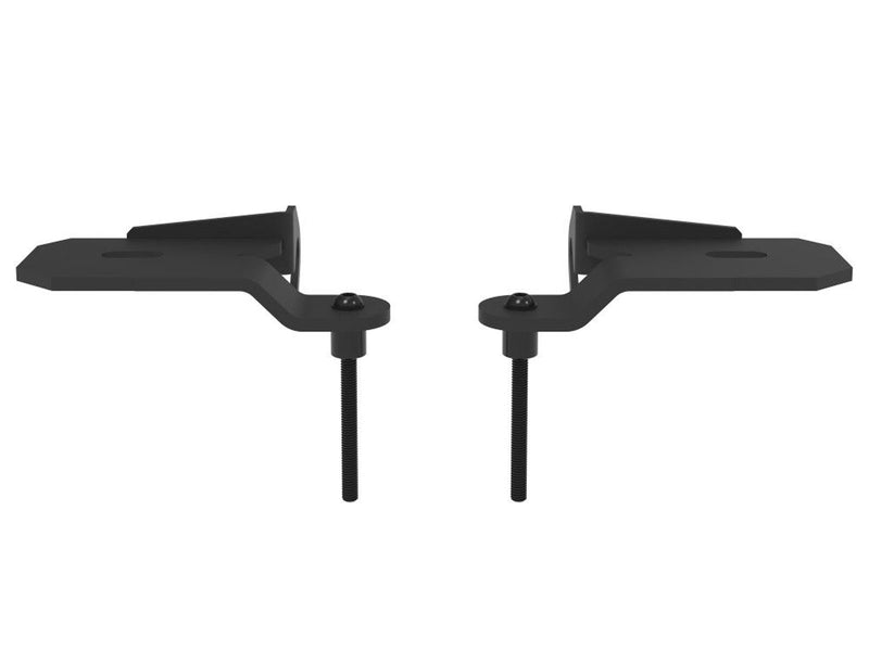 KC HiLiTES A-Pillar Ditch Light Mount Brackets on a studio background: pair of black powder coated ditch light mounting brackets with long mounting bolts on a white background
