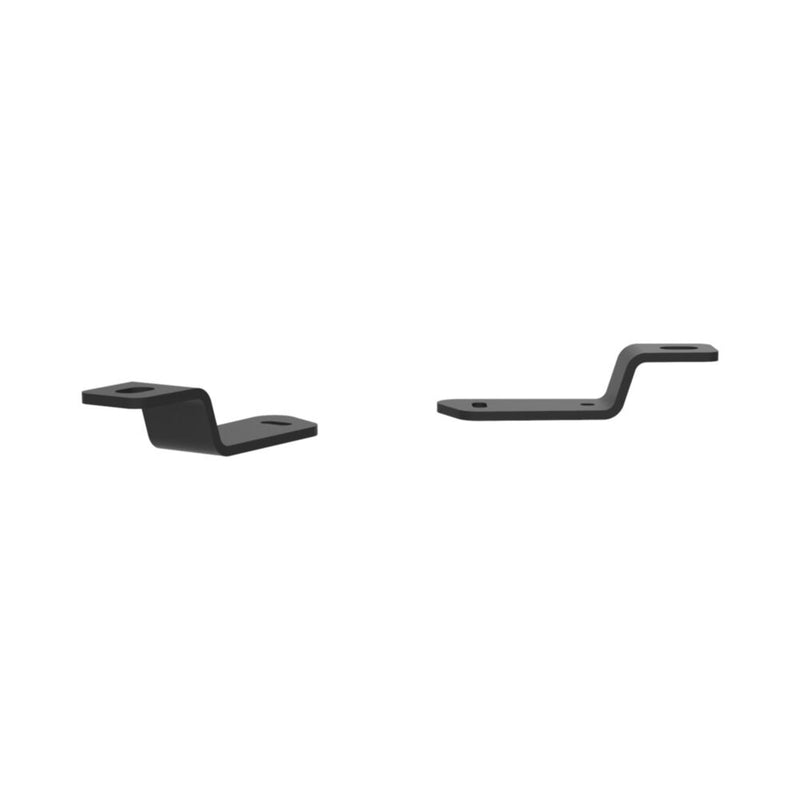 KC HiLiTES A-Pillar Ditch Light Mount Brackets on a studio background: pair of black steel ditch light mounting brackets for a Ford Bronco on white