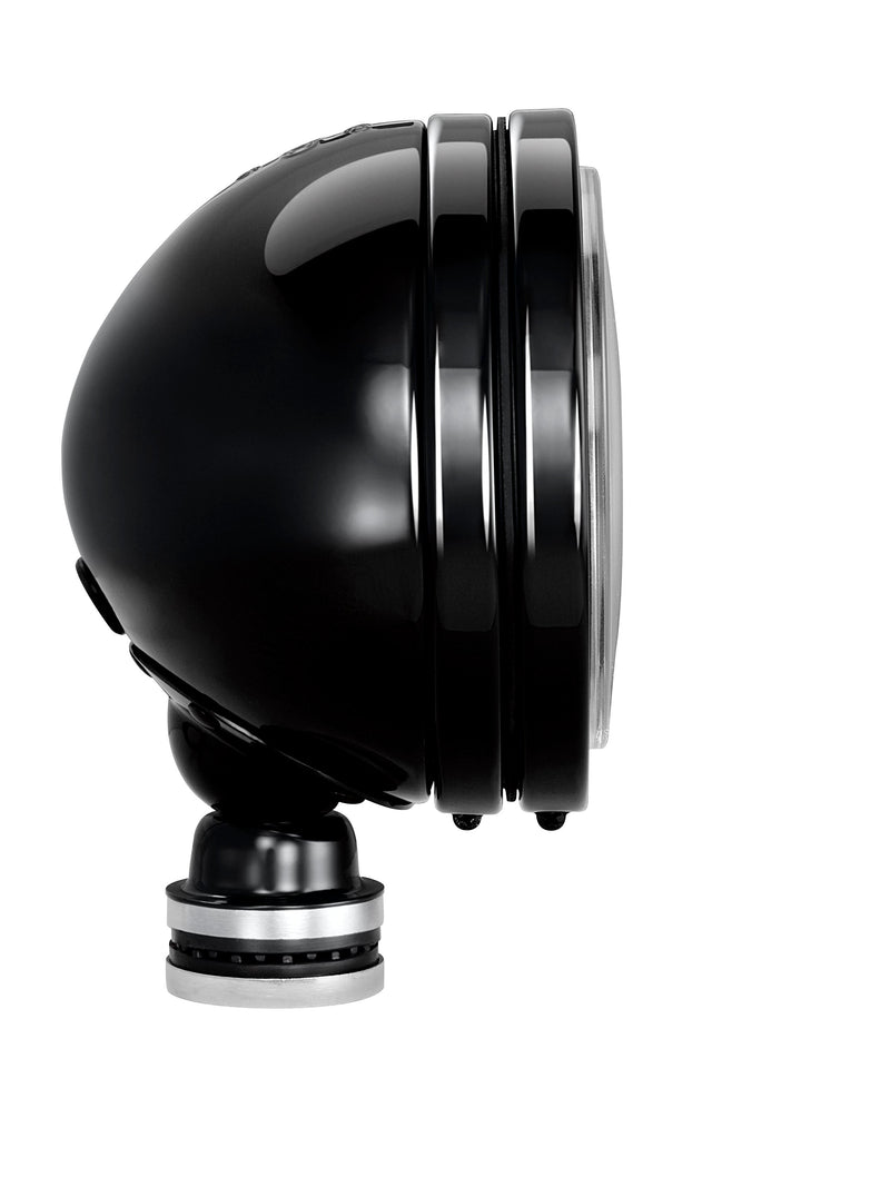KC HiLiTES Daylighter 6" Gravity LED Light on a studio background: side profile of a black 6" KC Daylighter Gravity LED light with pedestal mount on a white background