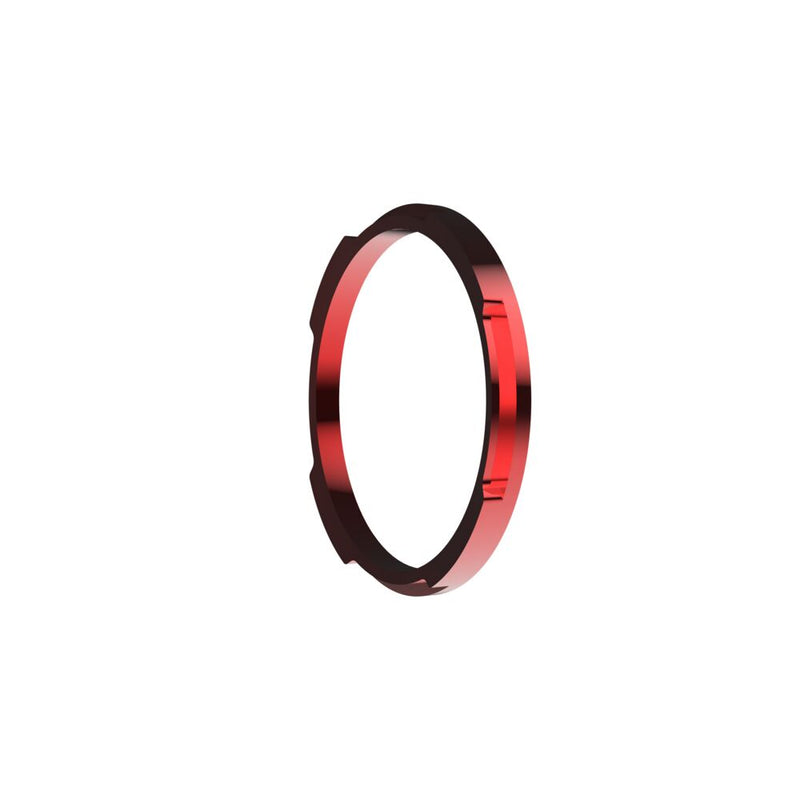 KC HiLiTES FLEX ERA 1 Bezel Ring on a studio background: red FLEX ERA 1 bezel ring angled view showing the rear locating tabs on a white background