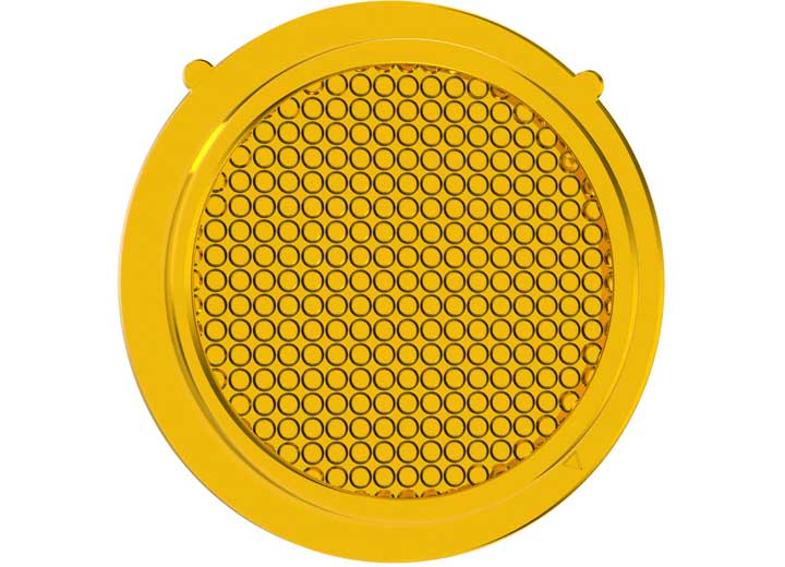 KC HiLiTES FLEX ERA 1 Replacement Lens on a studio background: yellow round FLEX ERA 1 replacement lens with a dimpled flood beam optic, front view on white
