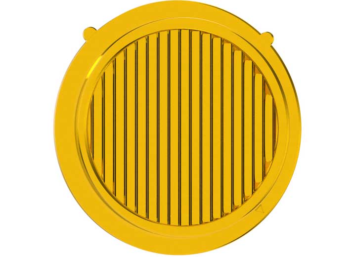 KC HiLiTES FLEX ERA 1 Replacement Lens on a studio background: yellow round FLEX ERA 1 replacement lens with vertical spread beam flutes and two mounting tabs, front view on white