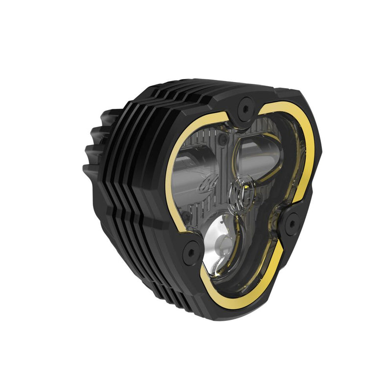 KC HiLiTES FLEX ERA 3 Dual-Mode SAE Fog Light Kit on a studio background: black FLEX ERA 3 fog light with clear lens and yellow accent trim, angled front view