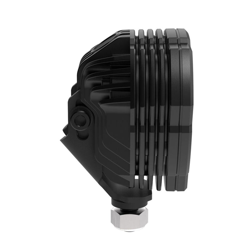 Close-up of the KC HiLiTES FLEX ERA 3 Dual-Mode SAE Fog Light Master Kit: side profile of a black FLEX ERA 3 LED light housing