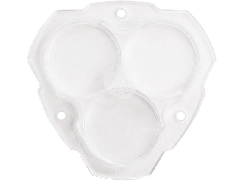 KC HiLiTES FLEX ERA 3 Replacement Lens on a studio background: clear FLEX ERA 3 spot beam lens with three smooth pods on white background