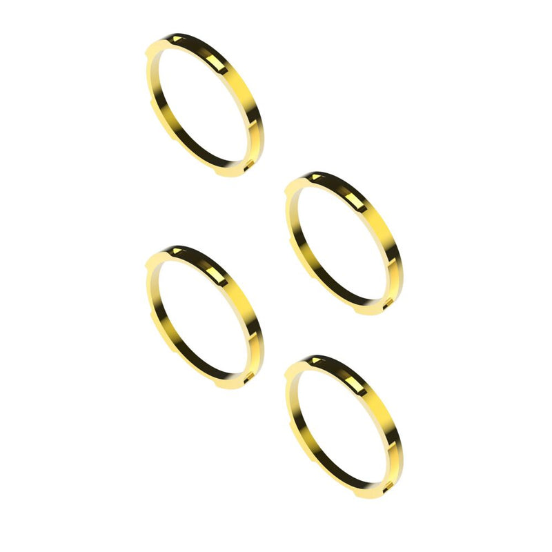 KC HiLiTES FLEX ERA LED Light Bar 10" Segment Bezel Kit on a studio background: four gold FLEX ERA light bar bezel rings arranged diagonally on a white background