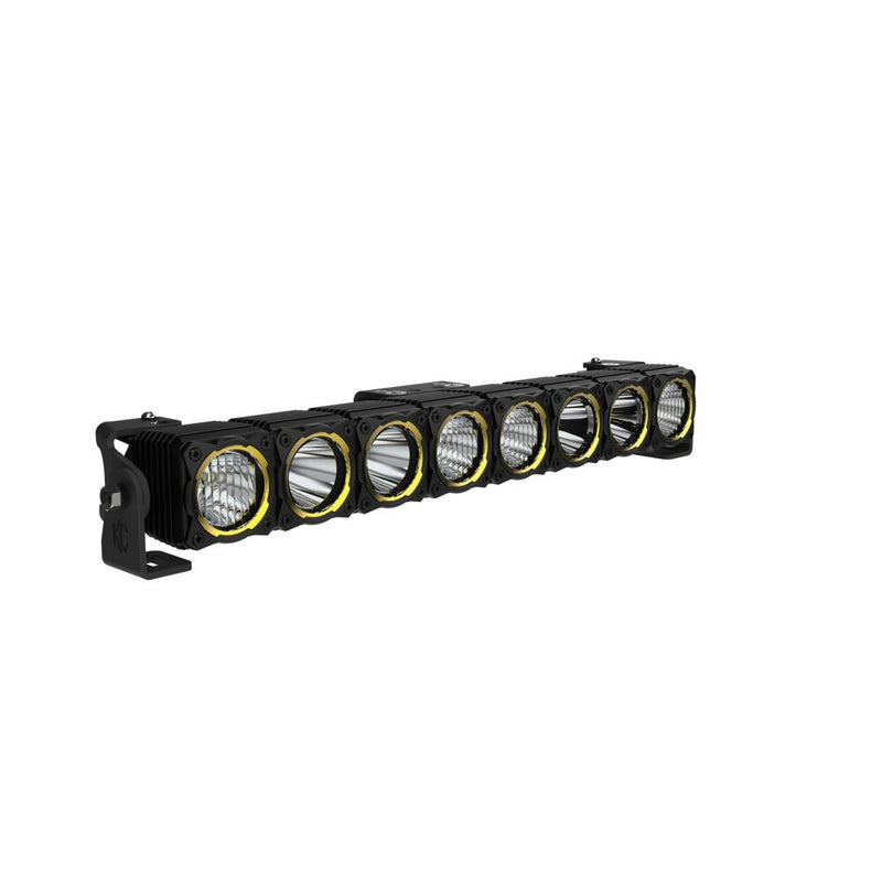KC HiLiTES FLEX ERA LED Light Bar Master Kit on a studio background: KC FLEX ERA eight-module LED light bar, angled front view