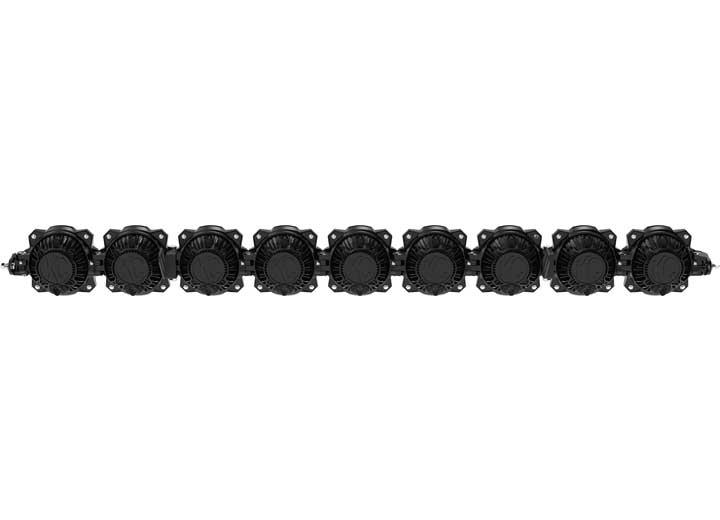 KC HiLiTES Gravity Titan LED Light Bar on a studio background: rear view of a nine light black Gravity Titan LED light bar on a white background