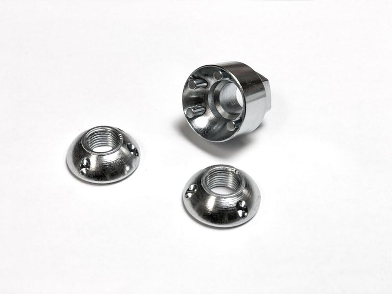 KC HiLiTES Light Lock Security Nut Set on a studio background: two silver KC security nuts and the matching key socket on a white background