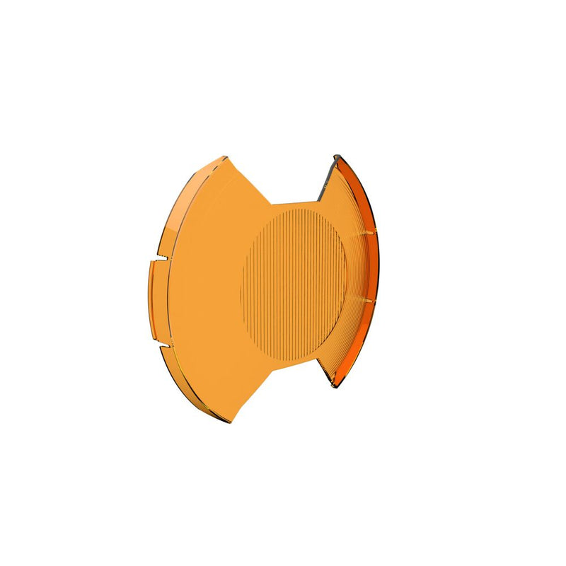 KC HiLiTES SlimLite 8" LED Light Cover & Shield on a studio background: amber SlimLite 8" driving light shield with a ribbed center optic, angled view