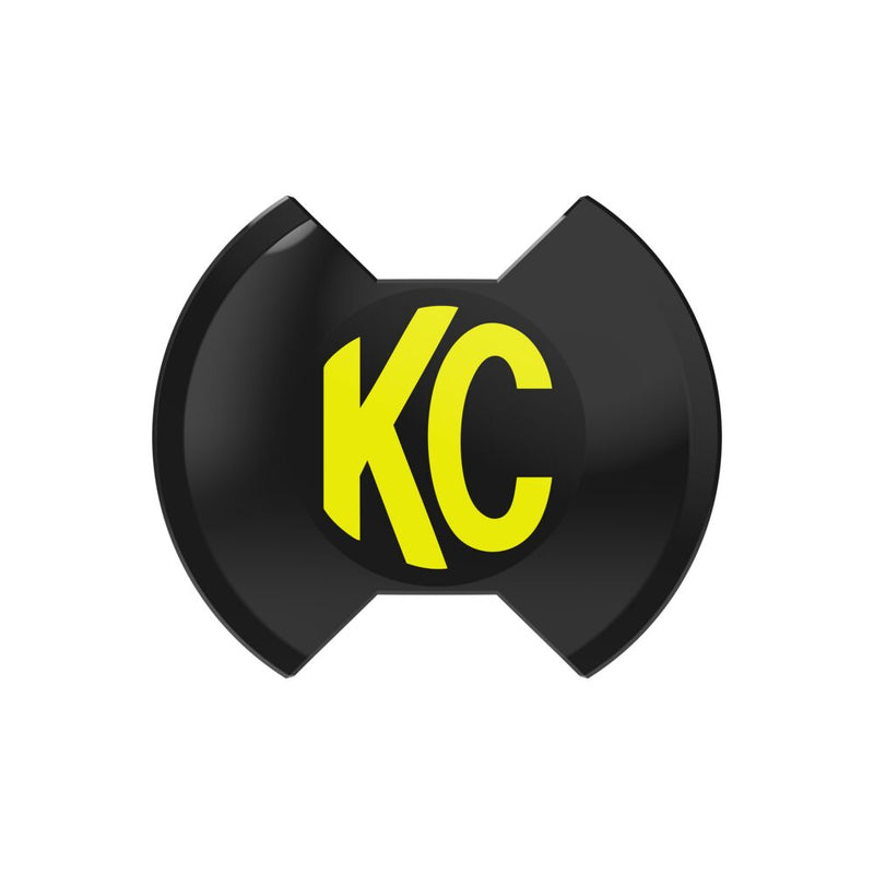 KC HiLiTES SlimLite 8" LED Light Cover & Shield on a studio background: black SlimLite 8" light cover with a yellow KC logo, front view on white