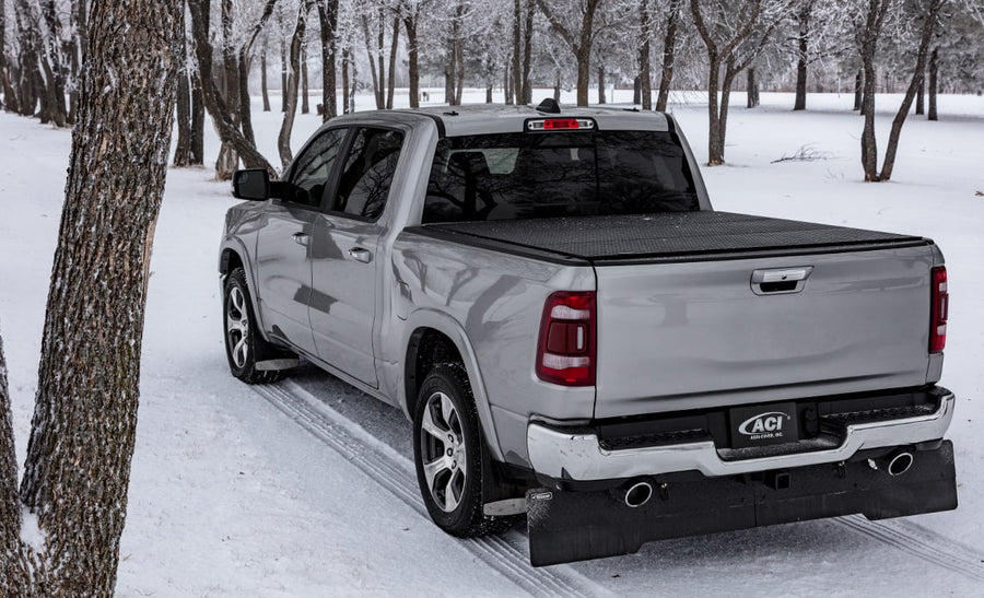LOMAX Hard Tri-Fold tonneau cover, closed on a Ram 1500