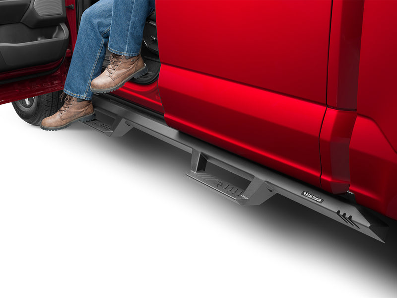 N-Fab EpYx nerf steps in textured black, boot on the step at an open door