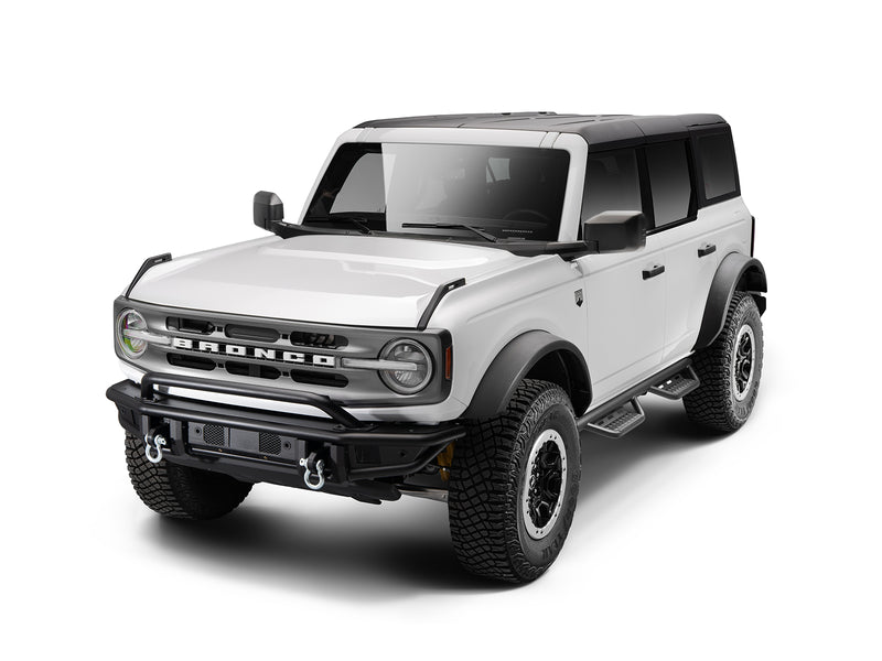 N-Fab Nerf Step RS step bars in textured black, front three-quarter view, shown with a front bumper (not included)