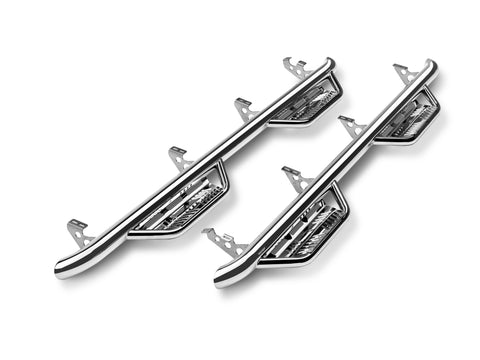 N-Fab Podium cab length nerf step bars in polished stainless, pair on white
