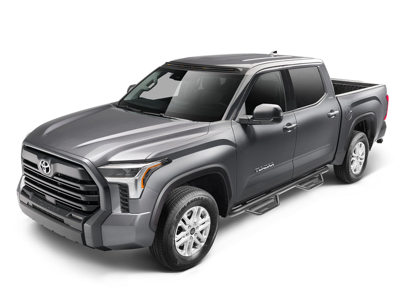 N-Fab Podium cab length nerf step bars in textured black, complete unit on white