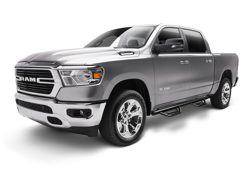 N-Fab Podium cab length nerf step bars in textured black, complete unit on white