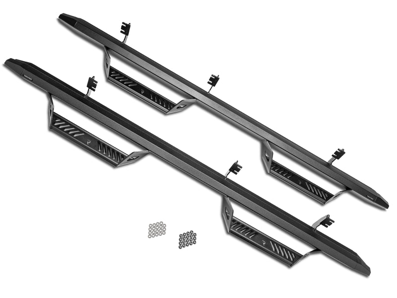 N-Fab Predator Pro nerf steps in textured black, pair on white, brackets vary by vehicle