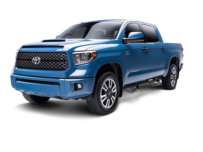 N-Fab Predator Pro nerf steps in textured black, complete unit on white, on a Toyota Tundra