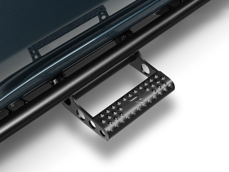 N-Fab RKR Step System in textured black, detachable step on the rail close-up, on a Chevrolet Silverado 2500 HD