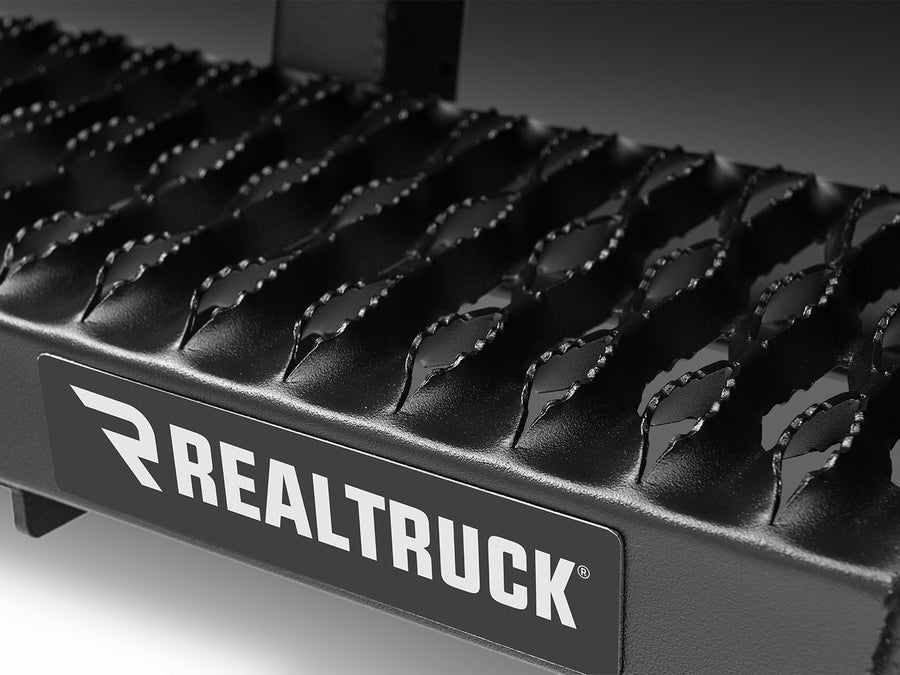 N-Fab Growler Fleet side steps in textured black, welded end cap macro