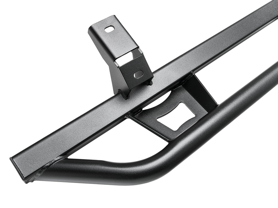 N-Fab TrailSlider step system in textured black, mounting bracket close-up on white