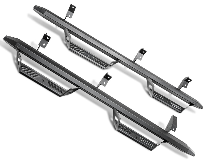 N-Fab Predator Pro nerf steps in textured black, pair on white, brackets vary by vehicle