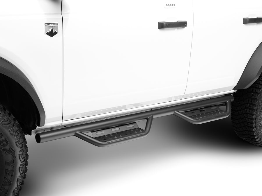 N-Fab Nerf Step RS step bars in textured black, side profile, installed along the rocker