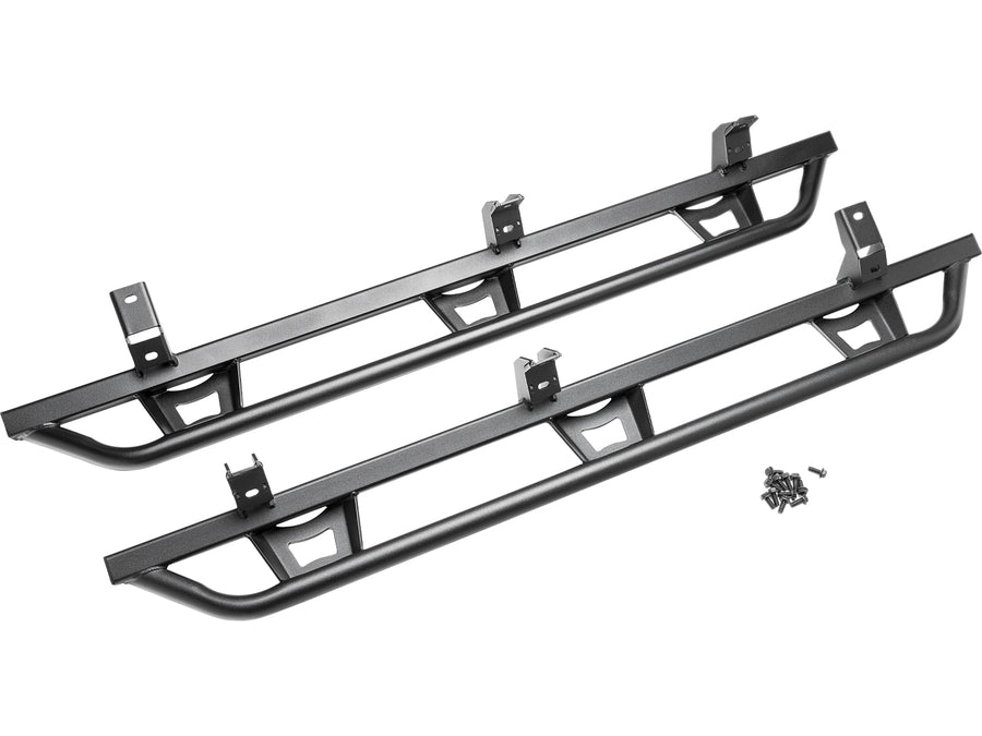 N-Fab TrailSlider step system in textured black, pair on white, brackets vary by vehicle