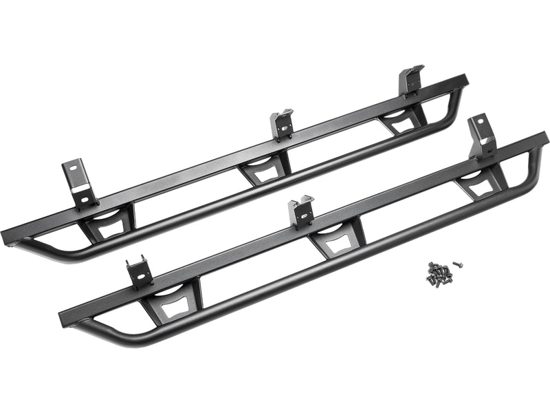 N-Fab TrailSlider step system in textured black, pair on white, brackets vary by vehicle