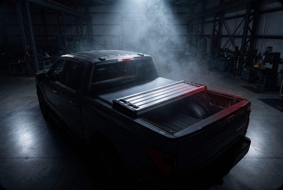 Hard folding tonneau cover installed on a pickup truck bed