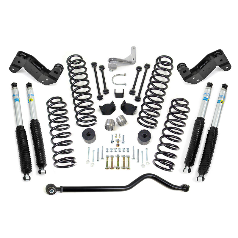 ReadyLIFT Coil Spring Lift Kit, full kit on a studio background: four coil springs, four Bilstein shocks, an adjustable track bar, brackets and hardware on white