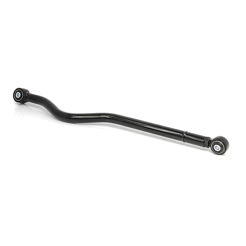 ReadyLIFT Front Heavy Duty Adjustable Track Bar, full kit on a studio background: A black adjustable track bar with bushed eyes at both ends on a white background