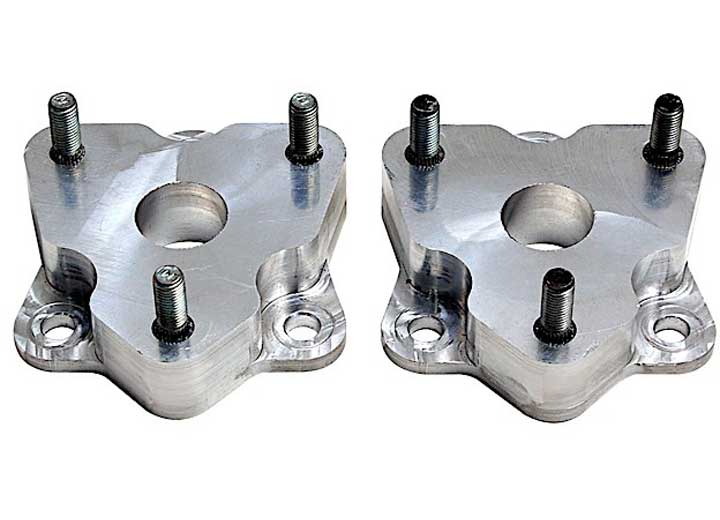 ReadyLIFT Leveling Kit T6 Billet, full kit on a studio background: pair of raw aluminum billet strut spacers with studs on white