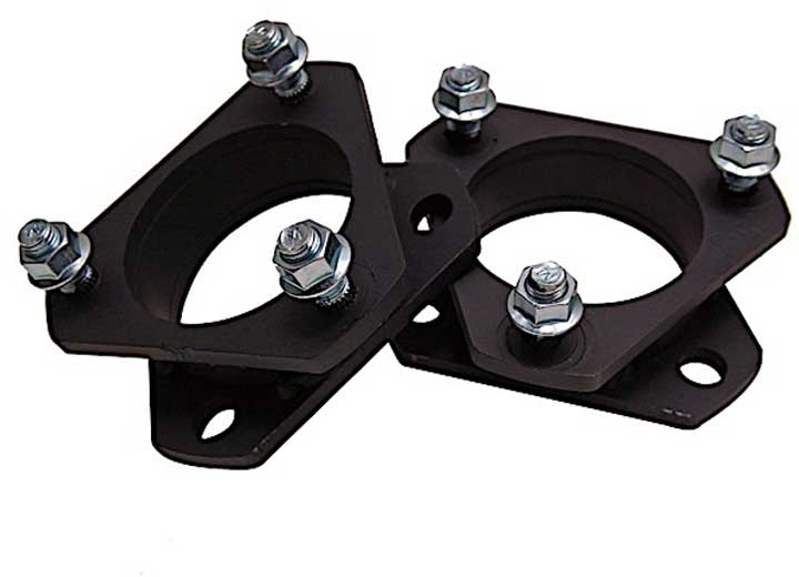 ReadyLIFT Leveling Kit, full kit on a studio background: two black strut spacers with studs and nuts on white