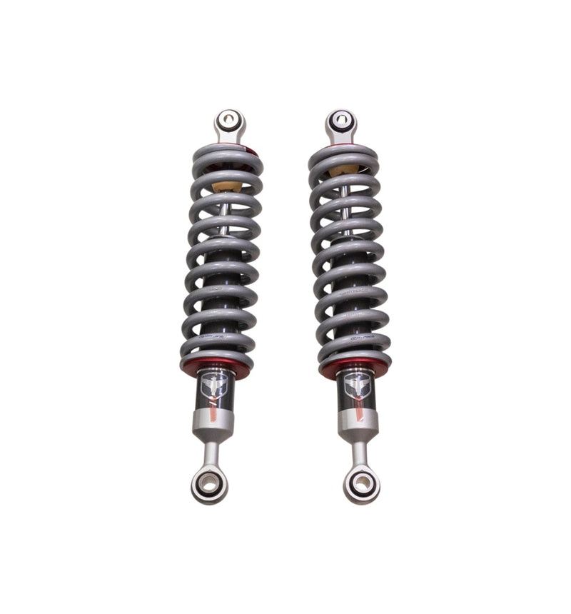 ReadyLIFT Premium Falcon 2.1 Standalone Front Pair, full kit on a studio background: pair of compact Falcon 2.1 coilovers with gray springs and red collars on white