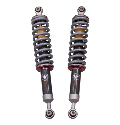 ReadyLIFT Premium Falcon 2.1 Standalone Front Pair, full kit on a studio background: pair of Falcon 2.1 coilovers with gray springs and red collars on white