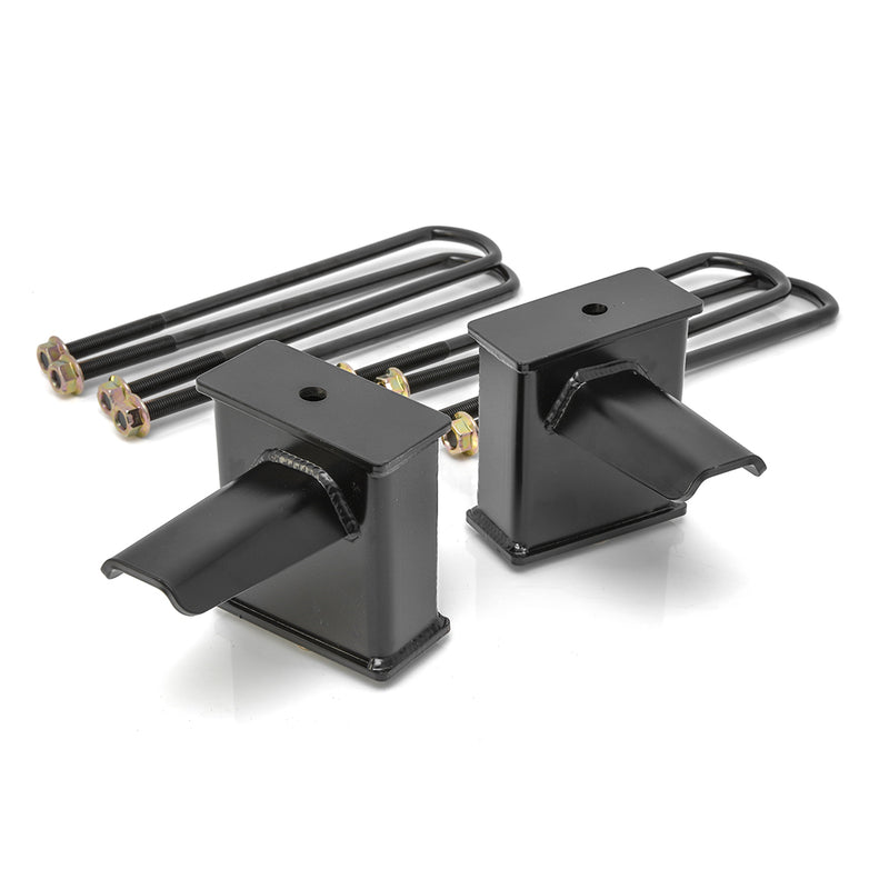 ReadyLIFT Tall Tapered Block, full kit on a studio background: two tall black tapered rear blocks with U-bolts on white