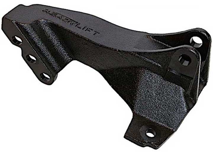 ReadyLIFT Track Bar Bracket, full kit on a studio background: A black textured cast ReadyLIFT track bar bracket on white