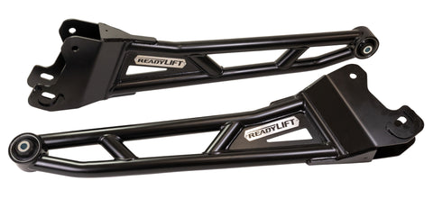 ReadyLIFT Tubular Radius Arm Kit, full kit on a studio background: pair of black ReadyLIFT tubular radius arms with bushings on white