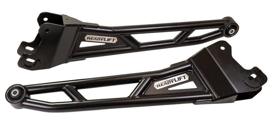 ReadyLIFT Tubular Radius Arm Kit, full kit on a studio background: pair of black ReadyLIFT tubular radius arms with bushings on white