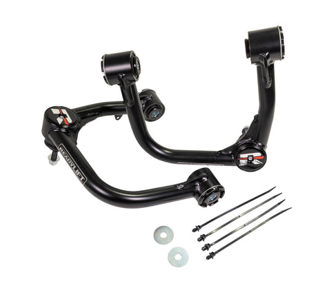 ReadyLIFT Upper Control Arms, full kit on a studio background: two black ReadyLIFT tubular upper control arms with zip ties and washers on white