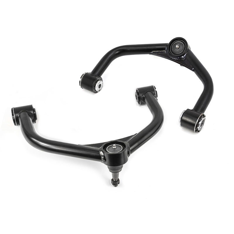 ReadyLIFT Upper Control Arms, full kit on a studio background: two black tubular upper control arms with ball joints and bushings on a white background