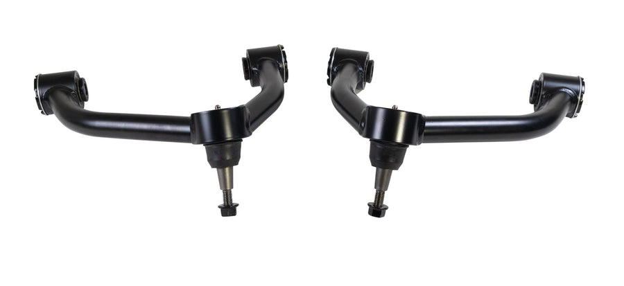 Upper Control Arms by ReadyLIFT: A pair of black upper control arms with ball joints side by side on white.