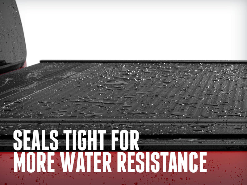 Water beading on the closed ONE MX slats and rail, SEALS TIGHT FOR MORE WATER RESISTANCE caption