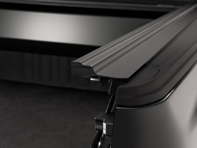 End profile of the low-profile aluminum side rail above the tailgate
