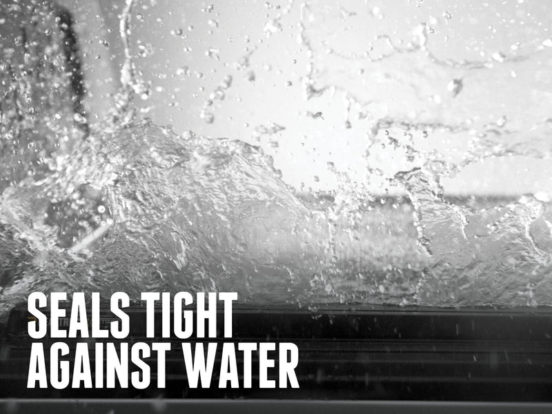 Water splashing over the cover rail edge, overlay Seals Tight Against Water