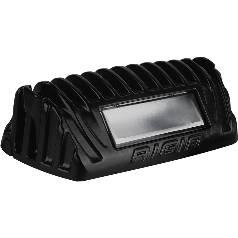 Rigid 1x2 65 Degree DC Scene Amber Light on a studio background: A black finned Rigid 1x2 scene light with a frosted rectangular lens is shown on white